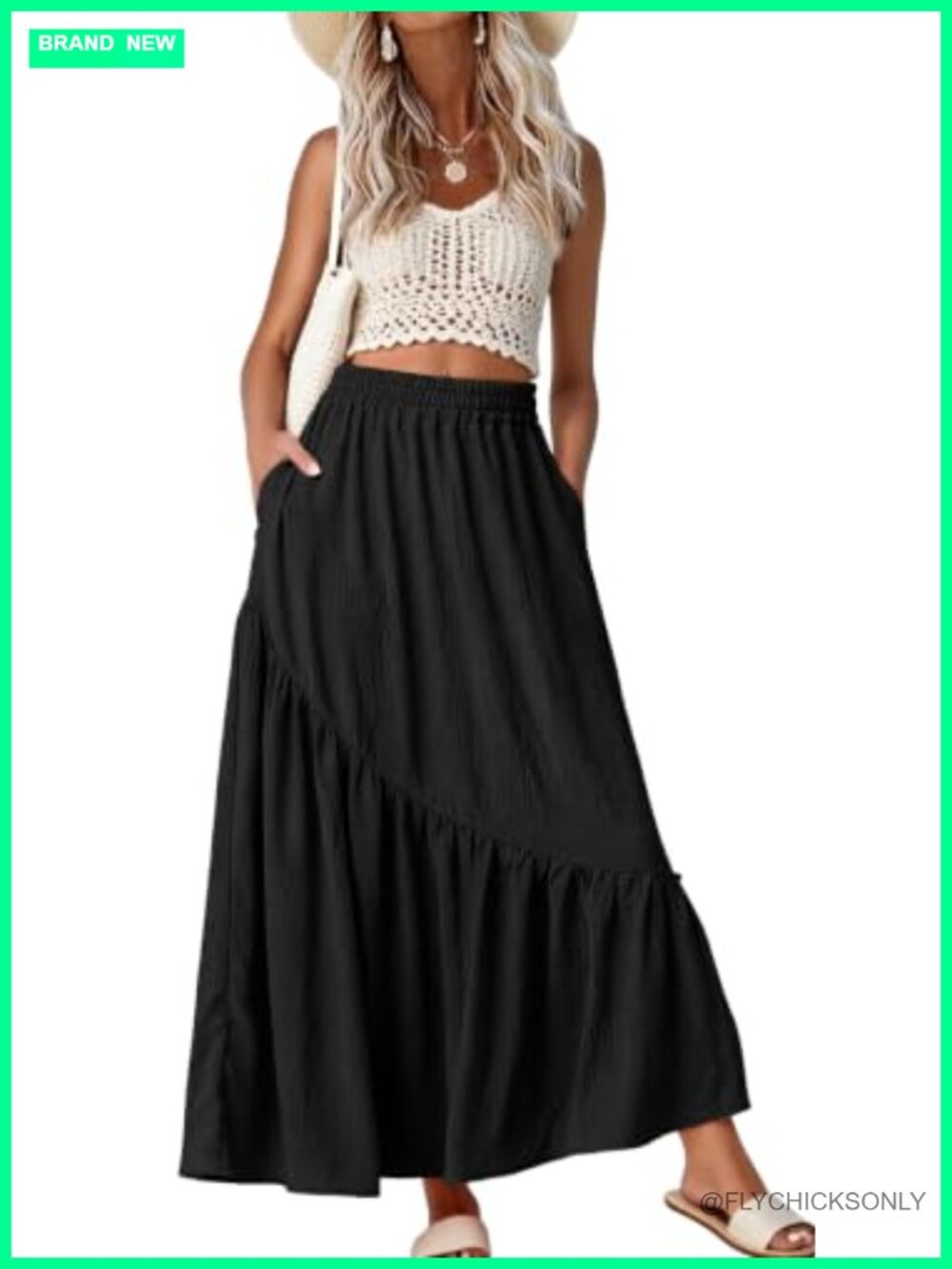 Women's Tiered Maxi Skirt High Waist A-Line with Pockets
